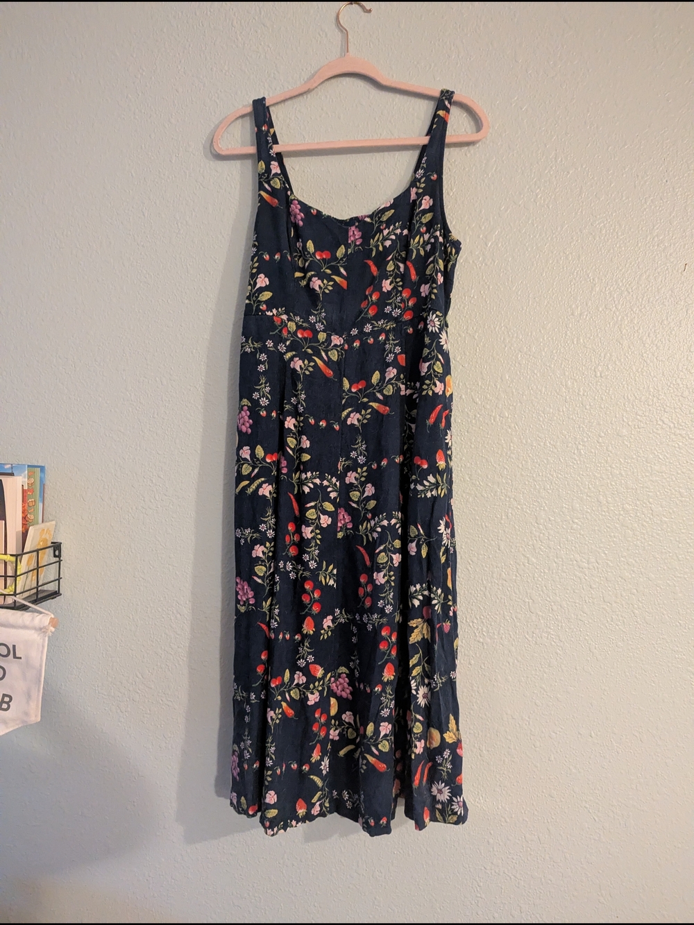 Old Navy Dark Blue Midi Dress with Multicolor Garden Pattern
